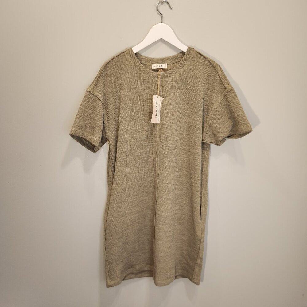 New In Solid Comfy Knit Dress W Pockets Neutral Cozy Layer Fall - Size M